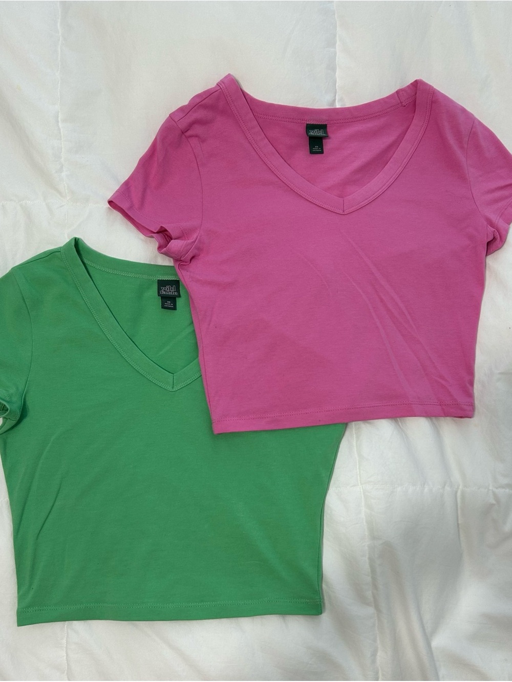 wild fable Pink & Green V-Neck Crop Tops (Set of 2)